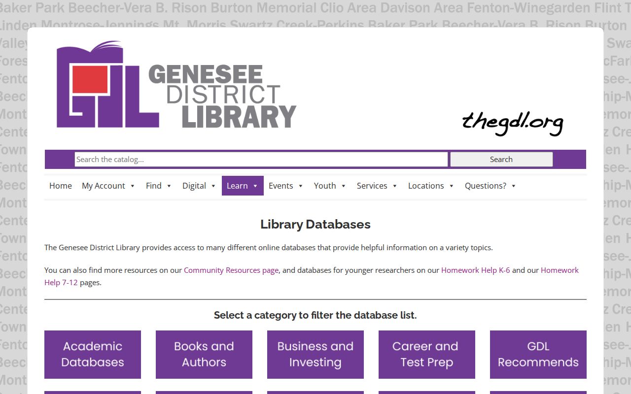 Mount Morris Township city directory research in the Genesee District Library database list
