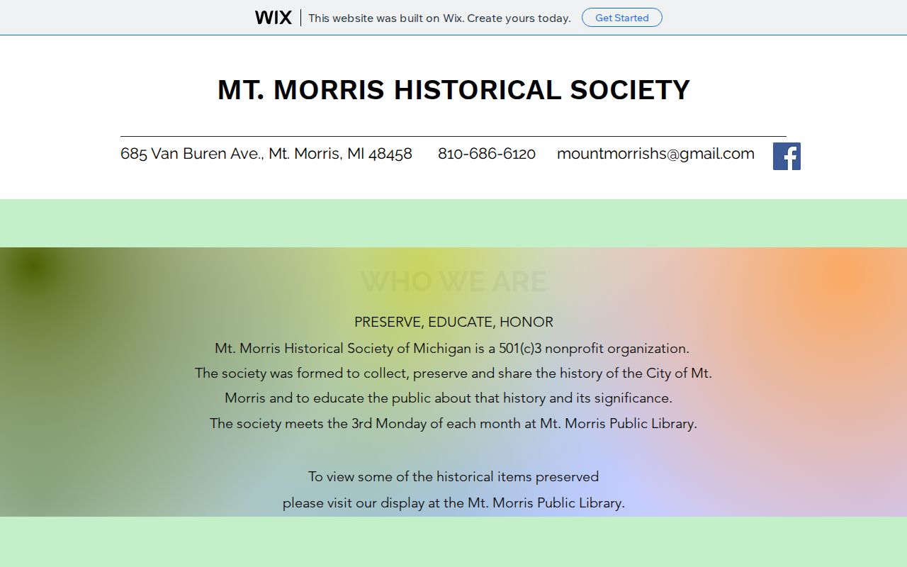 Mount Morris Township city directory historical-society and library-display information