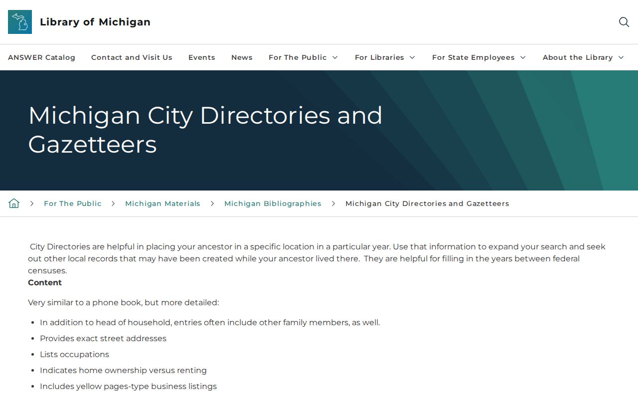Mount Morris Township city directory guide to Polk and Bresser formats