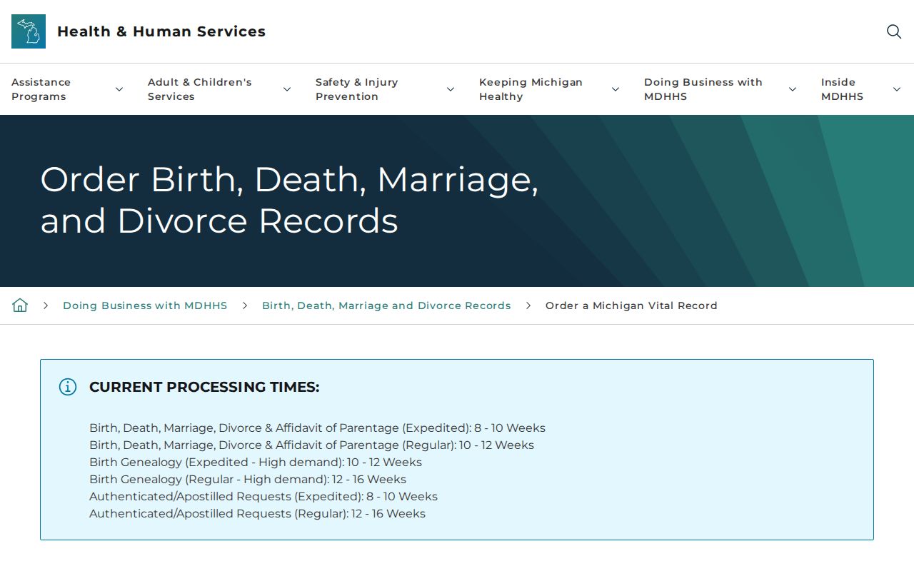 Mount Morris Township residents directory Michigan vital-record order page