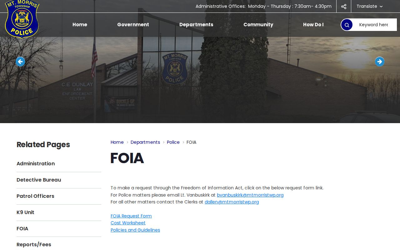Mount Morris Township residents directory police FOIA request page