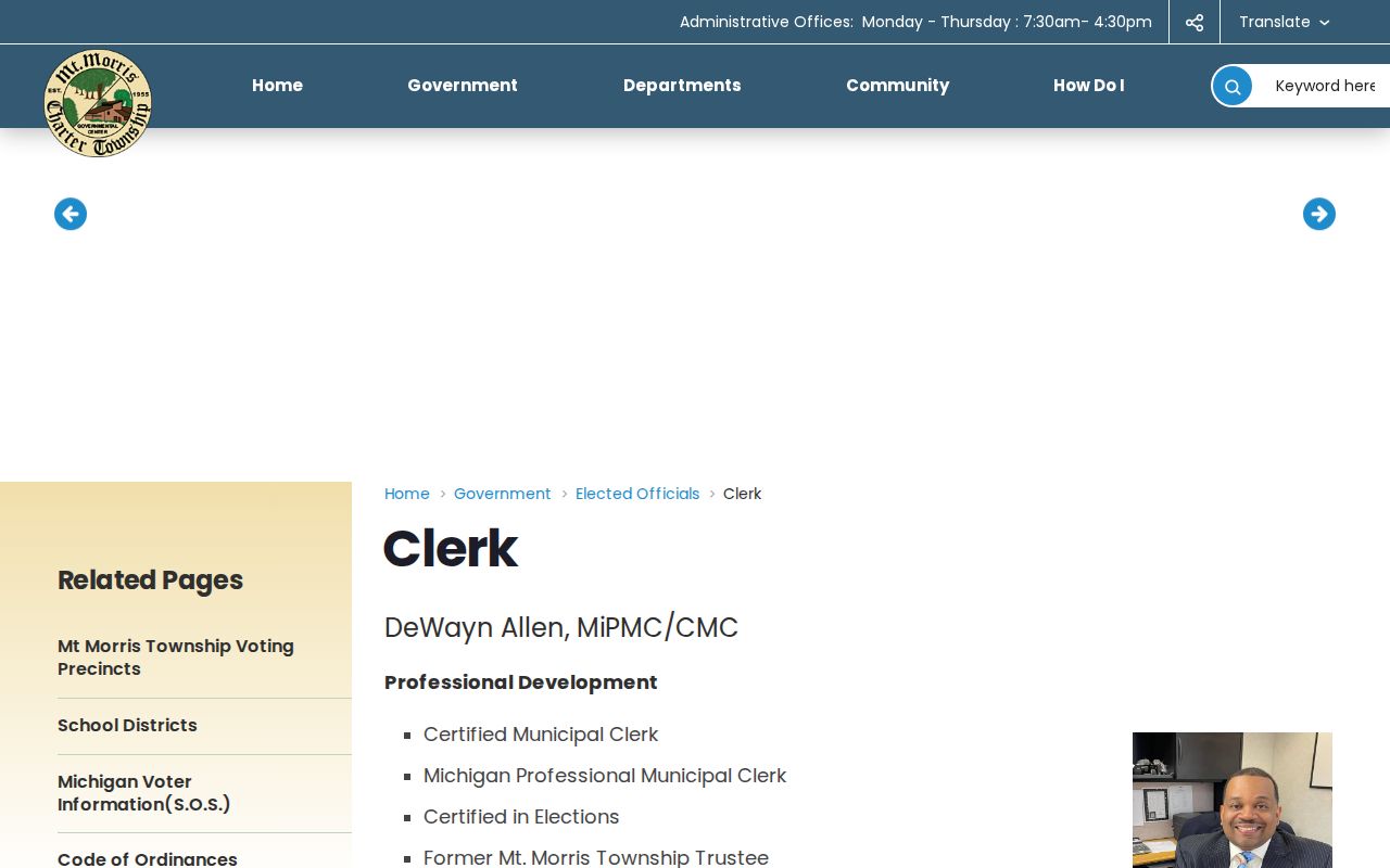 Mount Morris Township residents directory township clerk records page