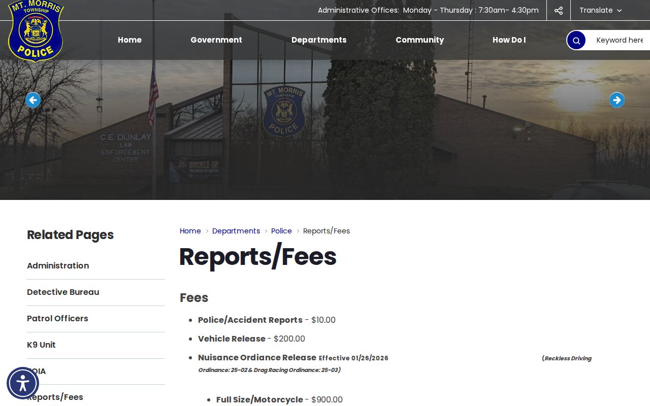 Mount Morris Township neighbors image of township police records fee information