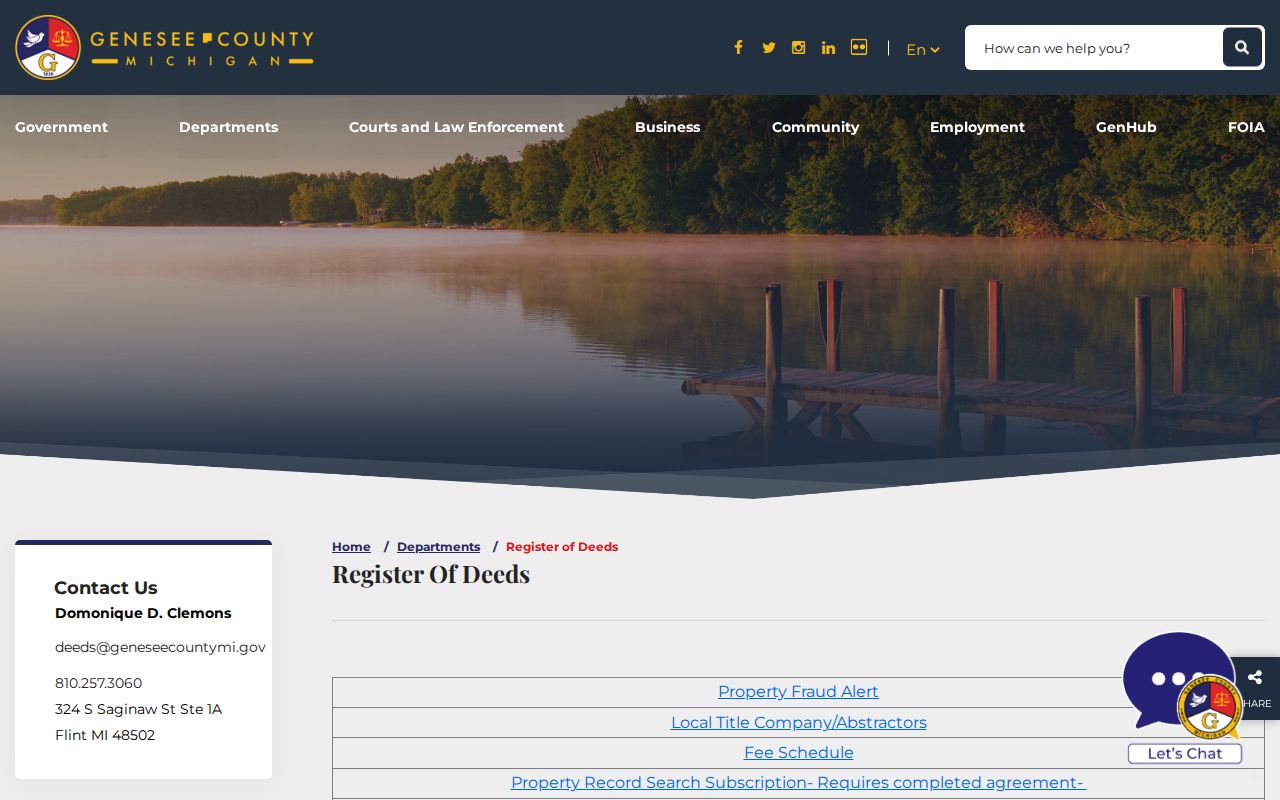 Mount Morris Township previous residents source showing the Genesee County Register of Deeds office information