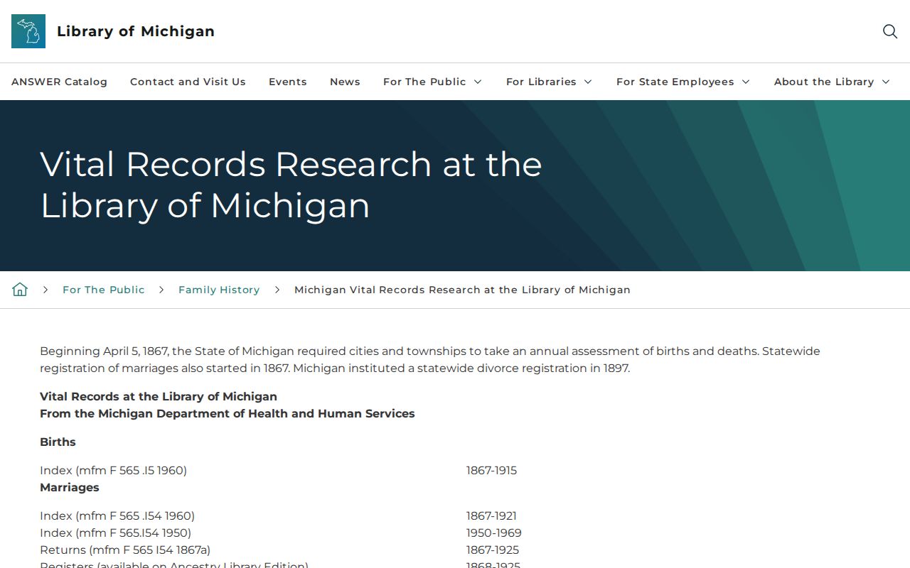 Mount Morris Township previous residents source showing Library of Michigan historical vital-record research resources