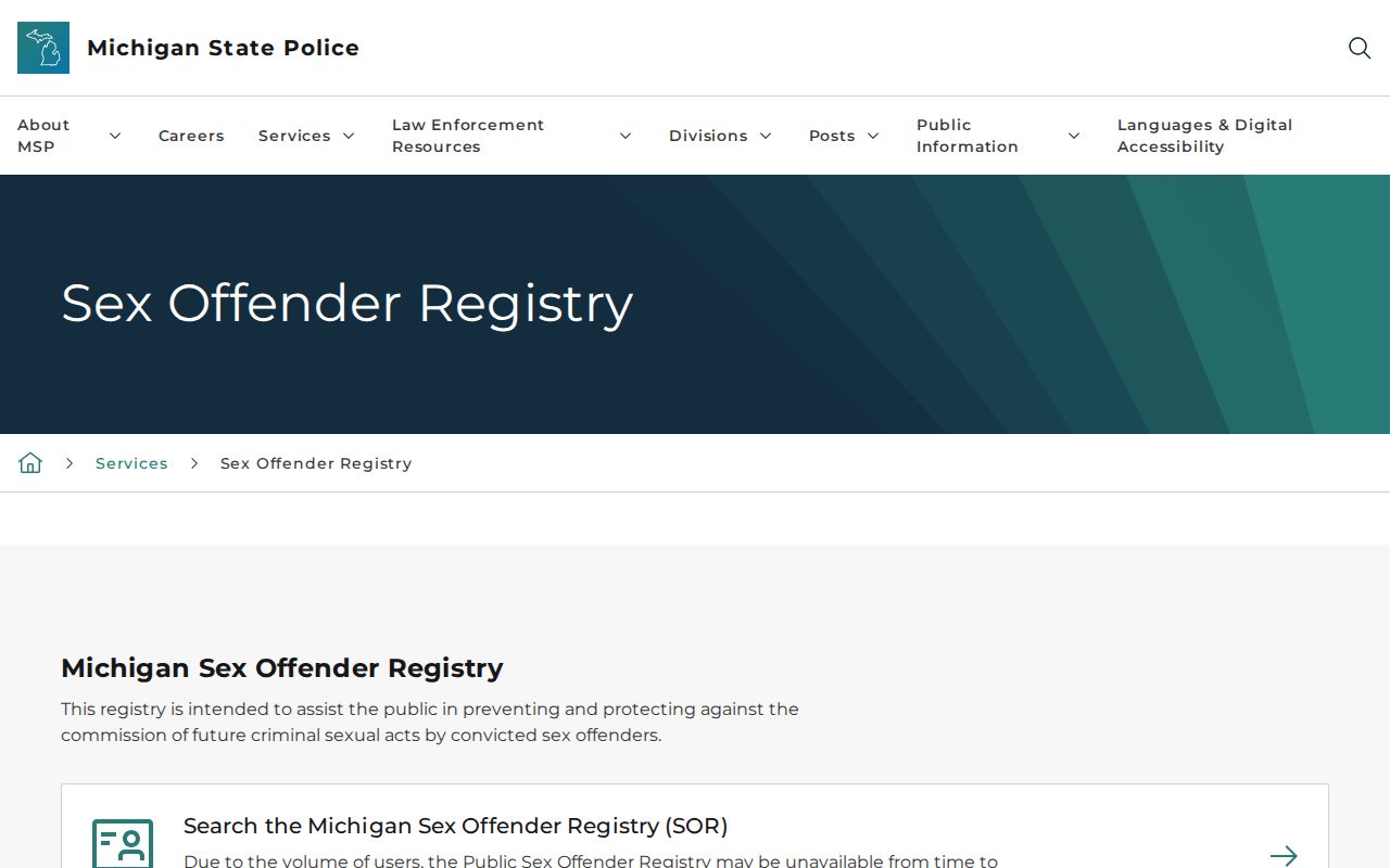 Mount Morris Township resident lookup image of Michigan State Police registry information