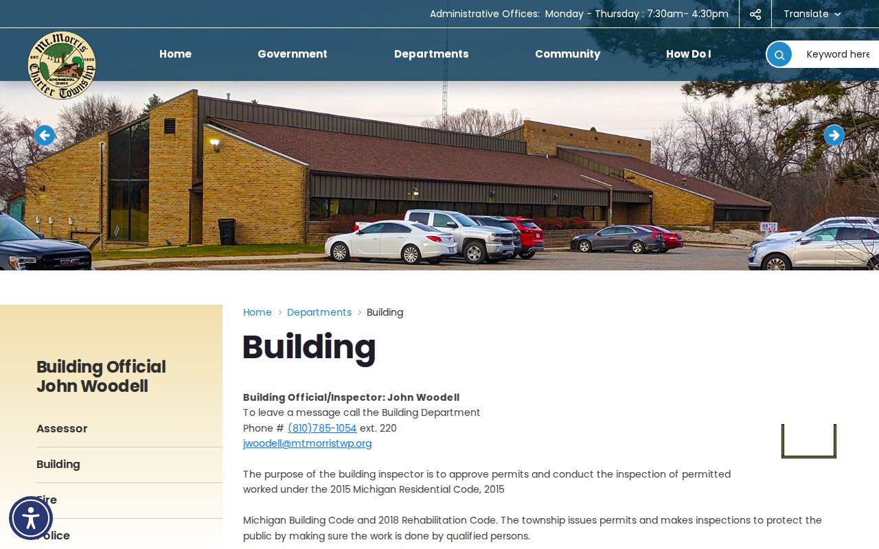 Mount Morris Township street directory source showing the township building permit and inspection page