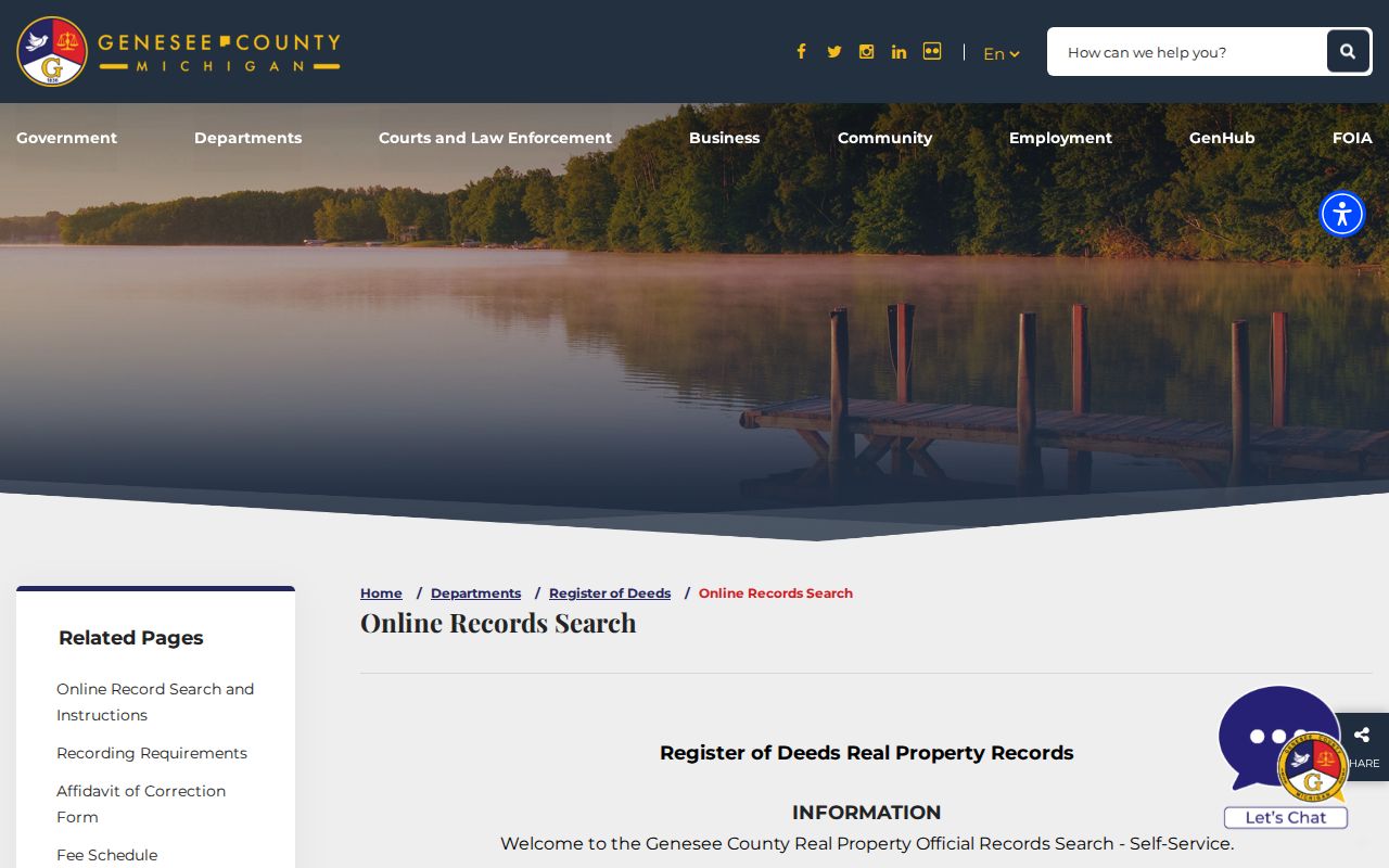 Mount Morris Township street directory source showing the Genesee Register of Deeds online records search