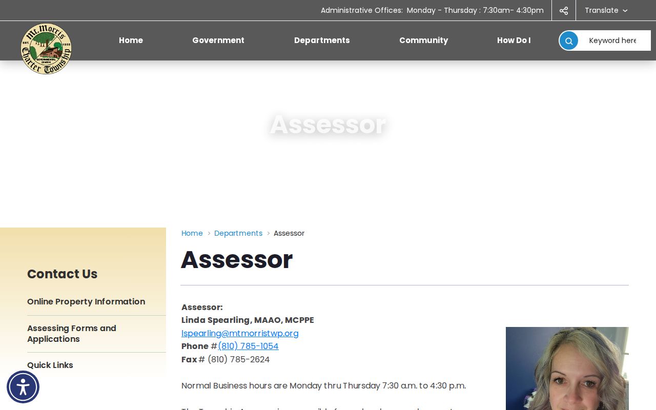 Mount Morris Township street directory source showing the township assessor record access page