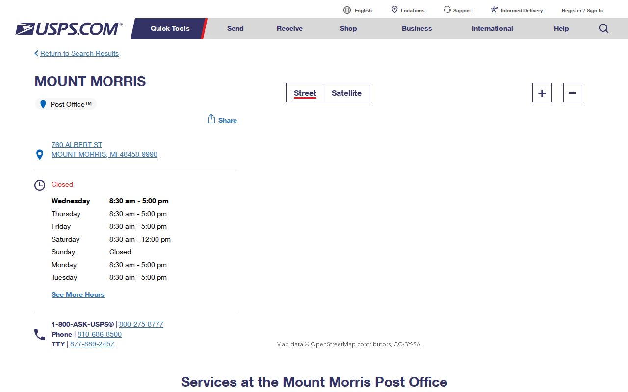 Mount Morris Township ZIP code directory USPS post-office page for ZIP 48458